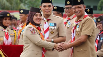 Apel Besar Hari Pramuka ke-64, Kakanwil Ditjenpas Lampung Terima Lencana Pancawarsa Il